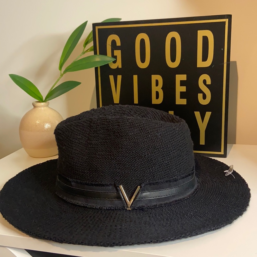 Vince Camuto Black Wicker Hat